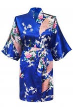 KIMU® Kimono Konings Blauw Kort L-XL Yukata Satijn Boven de, Ophalen of Verzenden, Nieuw, Maat 42/44 (L), Carnaval