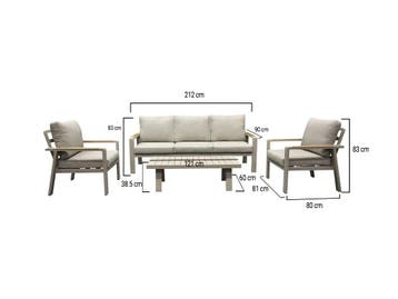 Lola stoel bank loungeset 4 delig latte zand aluminium teak, Ophalen of Verzenden, Nieuw, Aluminium