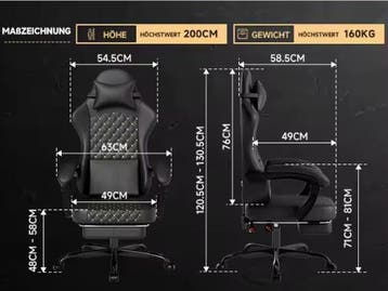 Ergonomische leren gamingstoel met massage en voetsteun 150, Verzenden, Nieuw