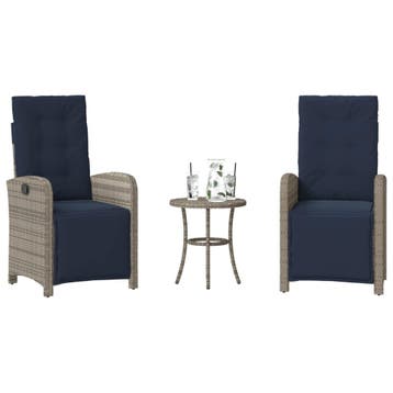 vidaXL 3-delige Bistroset met kussens poly rattan grijs, Verzenden, Nieuw