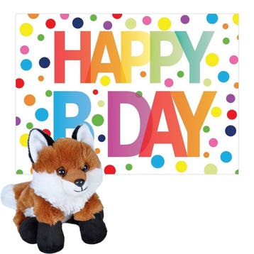 Rode vos knuffel - pluche - 18 cm - Happy Birthday kaart, Verzenden, Nieuw