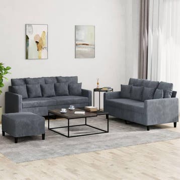 vidaXL 3-delige Loungeset met kussens fluweel donkergrijs, Huis en Inrichting, Banken | Bankstellen, Verzenden, 150 tot 200 cm