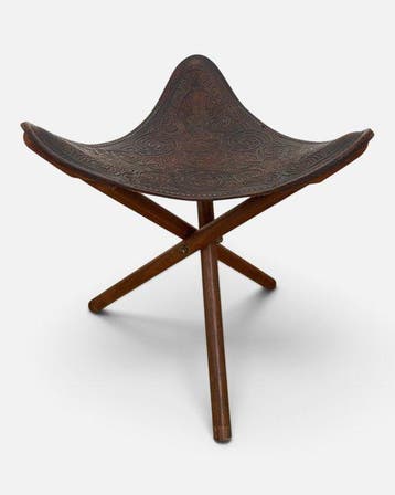 Kruk - Leather Tripod Stool - Tuigleer - Mid-Century -