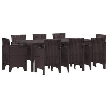 vidaXL Tuin eettafelset 9 st Bruin Polypropyleen, Verzenden, Nieuw, Meer dan 8 zitplaatsen