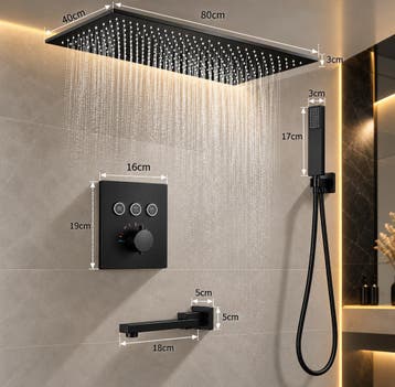 Luxe Inbouw Regendouche 80x40 cm – Mat Zwart – Thermostaat, Ophalen, Nieuw
