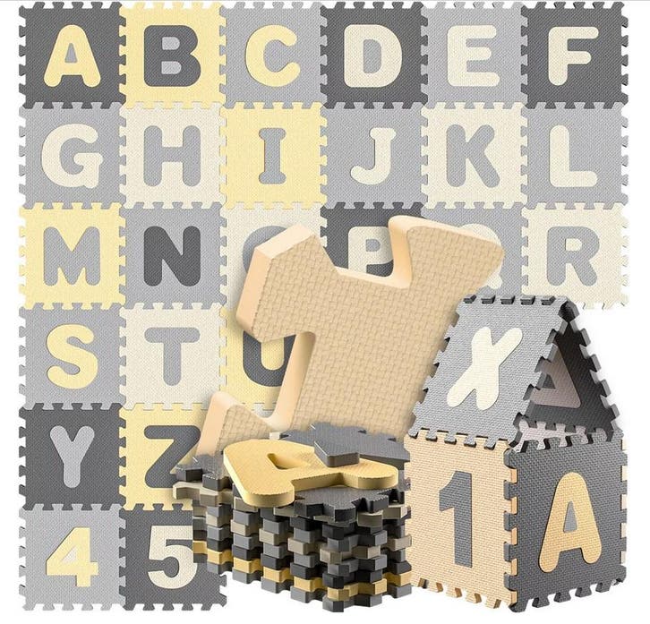 Puzzelmat 86 delig met getallen en letters Grijs (Speelgoed), Hobby en Vrije tijd, Denksport en Puzzels, Nieuw, Verzenden