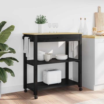 vidaXL Keuken Trolley MONZA Zwart 84 x 40 x 88,5 cm Massief, Verzenden, Nieuw