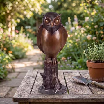Beeld, Exclusief XL bronzen sculptuur van een uil. 50 cm., Antiek en Kunst