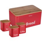 Kinghoff KH-1085 broodtrommel set rood RVS met hout 35 x 23, Ophalen of Verzenden, Nieuw