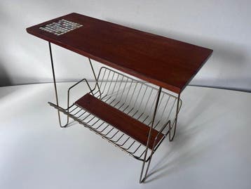 Tijdschriftenhouder - Hout, Metaal, Steen - Mid Century