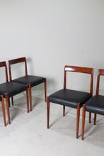 Vintage design eetkamerstoel Lubke (4 op voorraad0), Huis en Inrichting, Stoelen, Gebruikt, Hout, Mid century, Vier