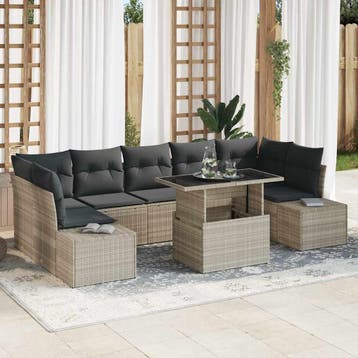 vidaXL Tuin Sofa Set 8 st Licht Grijs en Donker Grijs, Verzenden, Nieuw, Rotan, 8 zitplaatsen