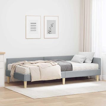 vidaXL Hoekbedframe met Matras 2 st Lichtgrijs 80 x 200 cm, Verzenden, Nieuw, Eenpersoons, Stof