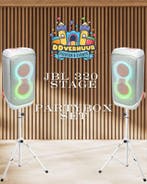 JBL Stage 320 Partybox set (2x) huren – €95 p/dag, Hobby en Vrije tijd, Feestartikelen | Verhuur, Zo goed als nieuw