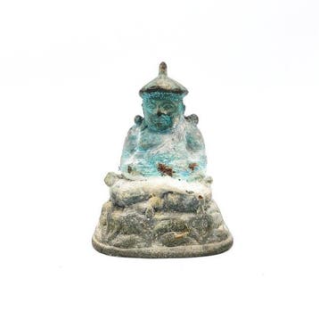Oud-Indochinese Brons Zittend Gelukkig Po Taj Boeddha-kraal