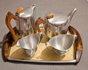Dienblad - Aluminium, Hout - Luxe koffie set