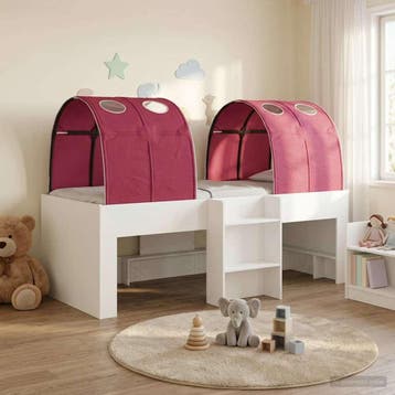 vidaXL Hoge Bed Frame voor Kids met Tunnel 3 st Wit en Rood, Verzenden, Nieuw, Wit, Hout