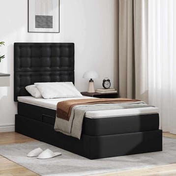 vidaXL Opslag bed met hoofdeinde met opslag Zwart 90 x 190, Verzenden, Nieuw, Zwart, Overige materialen