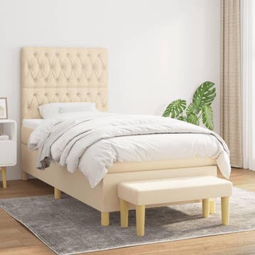 vidaXL Boxspring met matras stof crèmekleurig 100x200 cm, 100 cm, Eenpersoons, Verzenden, Nieuw