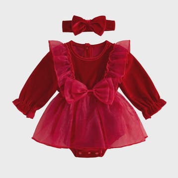 Baby Meisjes Kerst Romper Jurk met Lange Mouwen, Ruches, Tul, Verzenden, Nieuw