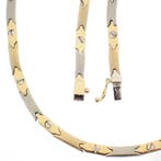 Bicolor gouden fantasie schakelcollier (Ketting), Sieraden, Tassen en Uiterlijk, Kettingen, Ophalen of Verzenden, Gebruikt, Overige kleuren