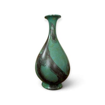 Hun – Takaoka bronzen Tsurukubi bloemenvaas – gesigneerd -