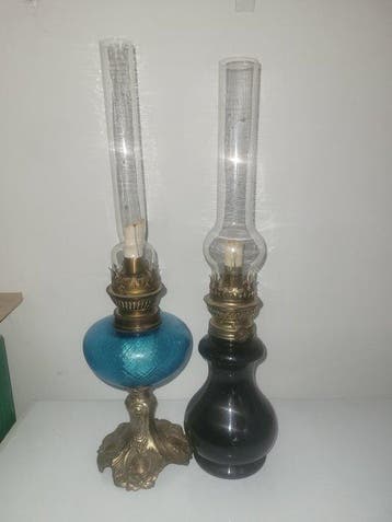 Petroleumlamp (2) - Messing, Glas