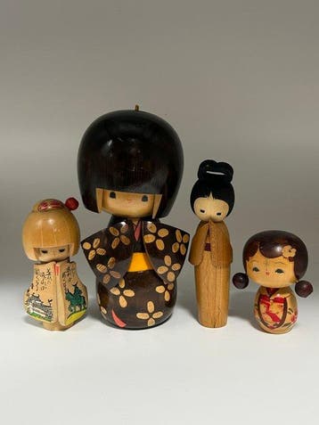 Set van 4 vintage Japanse Sosaku Kokeshi – Tomio Ishida