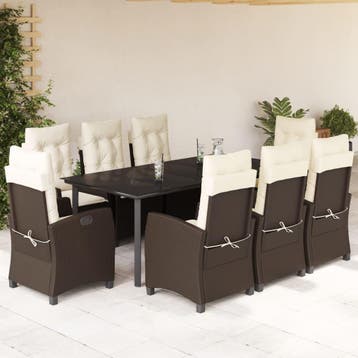 vidaXL 9-delige Tuinset met kussens poly rattan bruin, Verzenden, Nieuw, 8 zitplaatsen, Tuinset