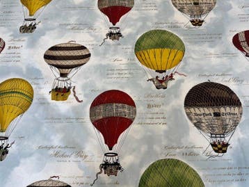 Groot katoenweefsel “Voyage en Ballon” – Vintage ballonnen
