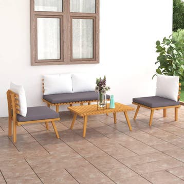 vidaXL 4-delige Loungeset met kussens massief acaciahout, Verzenden, Nieuw, Hardhout, Loungeset