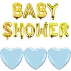 Babyshower folie ballonnen set blauw met goud 4-delig, Verzenden, Nieuw, Geboortebord