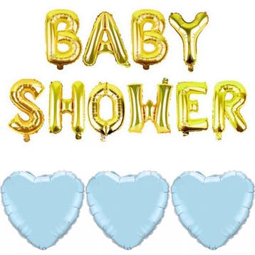 Babyshower folie ballonnen set blauw met goud 4-delig, Verzenden, Nieuw, Geboortebord