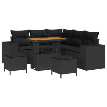 vidaXL Tuin Sofa Set 8 st Zwart poly rattan, Verzenden, Nieuw, 8 zitplaatsen