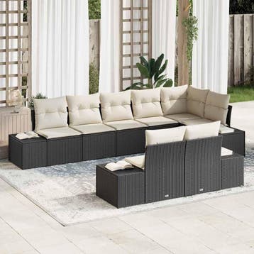 vidaXL Tuinbankenset 8 st Zwart en Crème Poly riet, Verzenden, Nieuw, 8 zitplaatsen