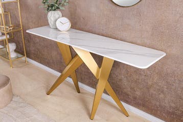 Design console tafel ART LIVING 140cm wit marmer keramiek, Huis en Inrichting, Ophalen of Verzenden, Nieuw