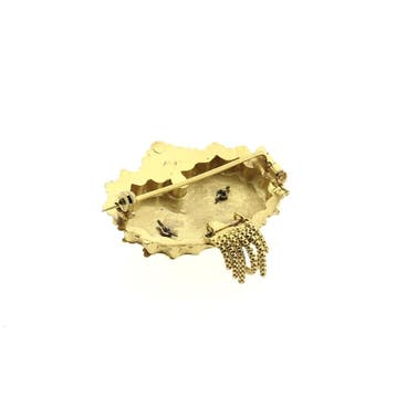 Gouden oud Hollandse broche van een mutsenbel, Ophalen of Verzenden, Gebruikt, Overige kleuren, Goud
