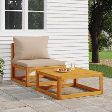 vidaXL 2-delige Loungeset met kussens massief acaciahout, Verzenden, Nieuw, Hardhout, Loungeset