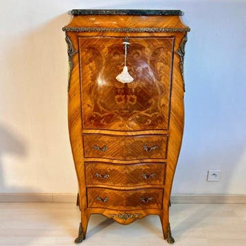 Secrétaire - Walnoot, Tulpenboomhout - Stijl Louis XV