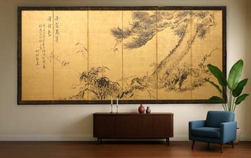 Vouwscherm  (byôbu) - Papier, Lak, Hout, Zijde - Japan -
