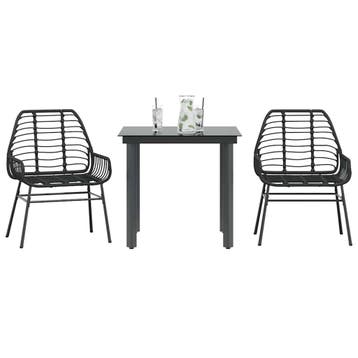 vidaXL 3-delige Tuinset poly rattan glas zwart, Verzenden, Nieuw, 2 zitplaatsen, Tuinset