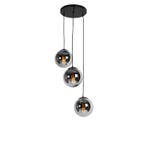 Art deco hanglamp zwart met smoke glas 3-lichts - Pallon, Huis en Inrichting, Lampen | Hanglampen, Verzenden, Nieuw, Glas, Art Deco