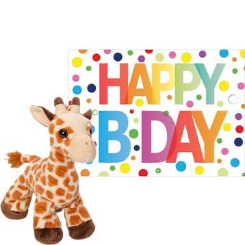 Pluche giraffe knuffel - 18 cm - met Happy Birthday kaart, Verzenden, Nieuw