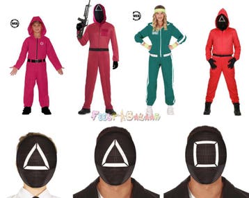 Squid Game Pak Kind en Volwassen | Outfits en Squid Maskers, Ophalen of Verzenden, Nieuw