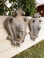 sculptuur, Fregi 2 Ercole and Leone - 30 cm - Steen, Antiek en Kunst