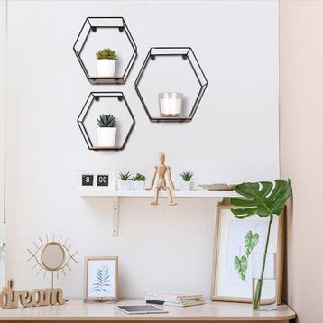 Wandrek - Wandplankenset - Livion Avea - 3 stuks Rek - Zwart, Ophalen of Verzenden, Nieuw