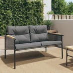 vidaXL Tuinbank met kussens 116 cm staal zwart, Verzenden, Nieuw, Rvs