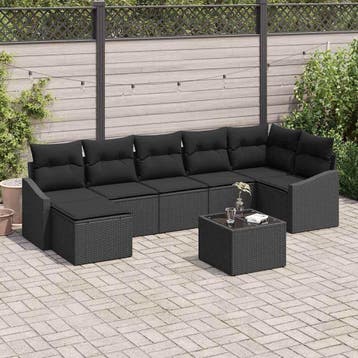 vidaXL Bankstel 8 st Zwart poly rattan, Verzenden, Nieuw, Rotan, 8 zitplaatsen