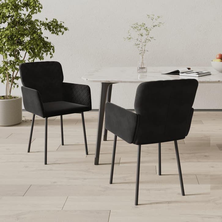 vidaXL Eetkamerstoelen 2 st fluweel zwart, Huis en Inrichting, Stoelen, Zwart, Nieuw, Verzenden