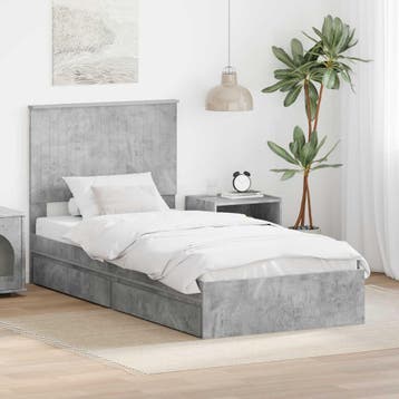 vidaXL Opslag bed met lade Beton Grijs 90 x 190 cm Bewerkt, Verzenden, Nieuw, Grijs, Hout